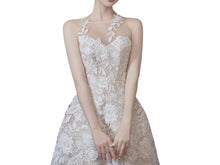 Load image into Gallery viewer, White Lace Tea Length Civil Wedding Dress with High Illusion Neckline P039