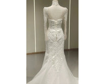 Load image into Gallery viewer, White Lace Bedazzled Mermaid Wedding Dress with Long Sleeves