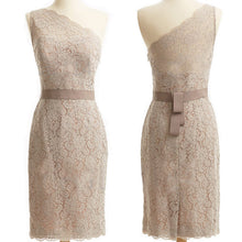 Load image into Gallery viewer, Soft Peach Lace One Shoulder Mother of The Bride and Groom Dress