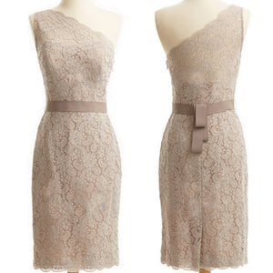 Soft Peach Lace One Shoulder Mother of The Bride and Groom Dress