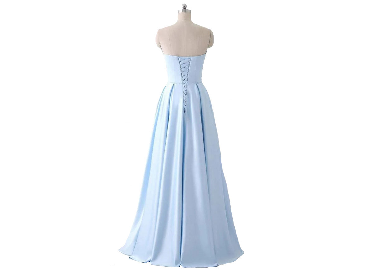 Navy Blue Strapless Satin Prom Dresses with Pockets P640 - promboutiqueonline