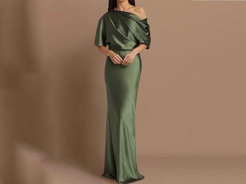 Hunter Green Silk Like Satin Draped Sheath Mother of the Bride Dresses P60