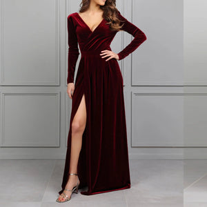 Burgundy Velvet Wrapped Bridesmaid Dresses Long Sleeves P685