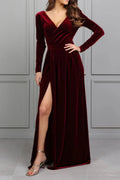 Burgundy Velvet Bridesmaid Dresses with Long Sleeves - Elegant Style P685