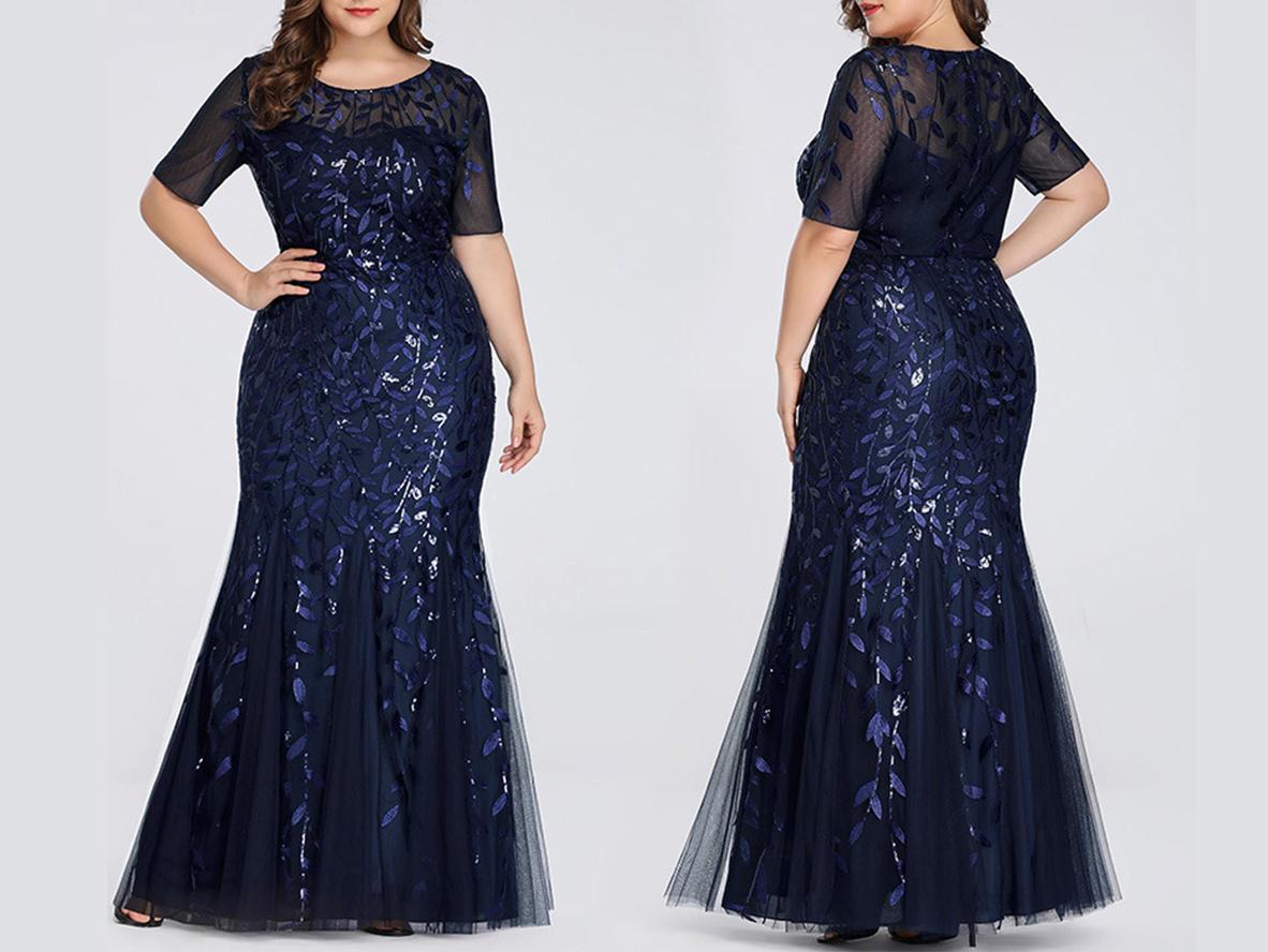 Shimmery Leaves Pattern Embellished Plus Size Mother of Bride Dresses - promboutiqueonline