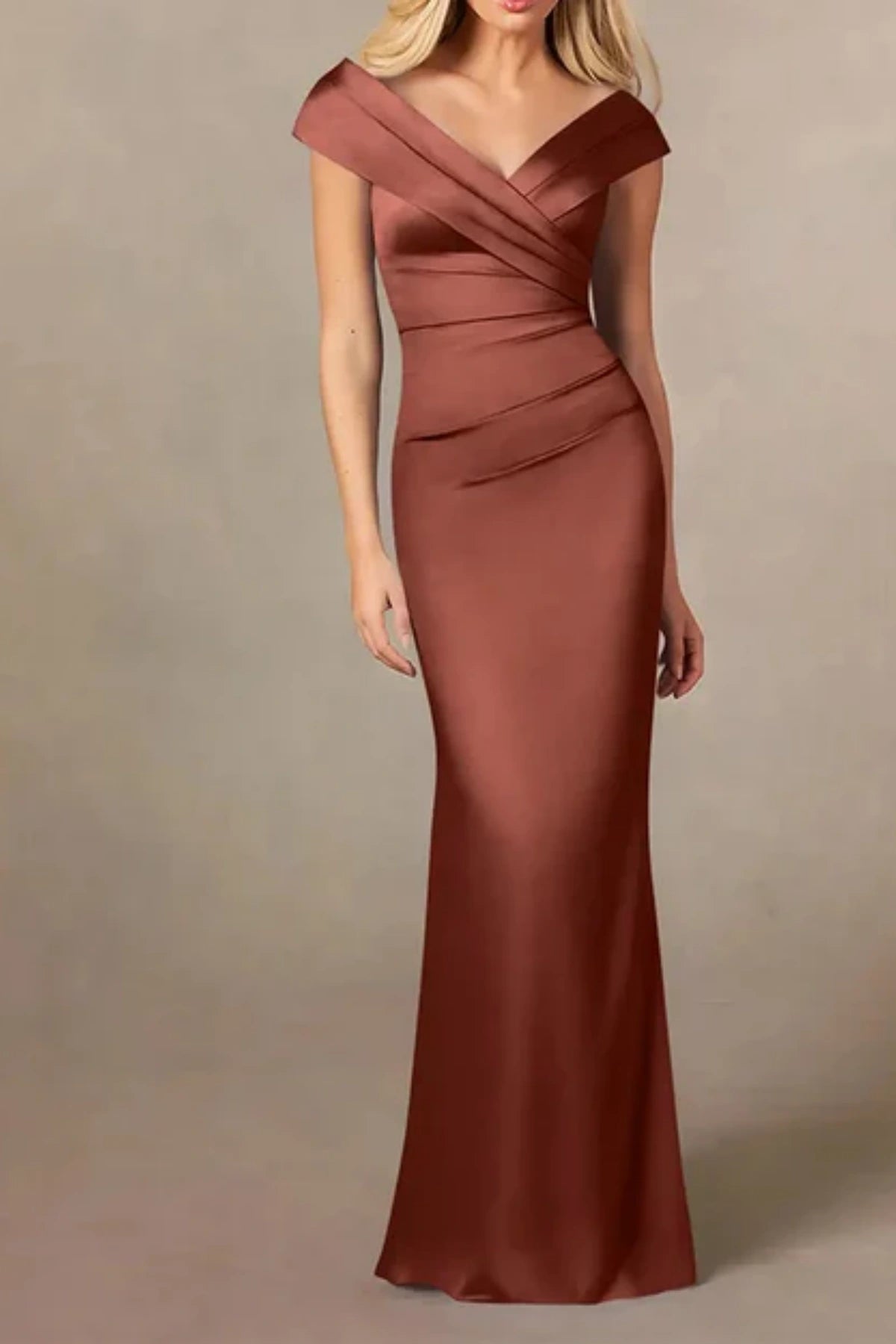auburn bridesmaid dresses Satin Off The Shoulder Mother of The Bride Dress for Elegant Celebrations Saege Lace Midi Dress Color:LATTE INFL Caroline Manning neck adds a flattering