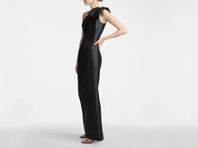 Load image into Gallery viewer, Black Satin One Shoulder Mother of the Bride and Groom Dress with Bows P61