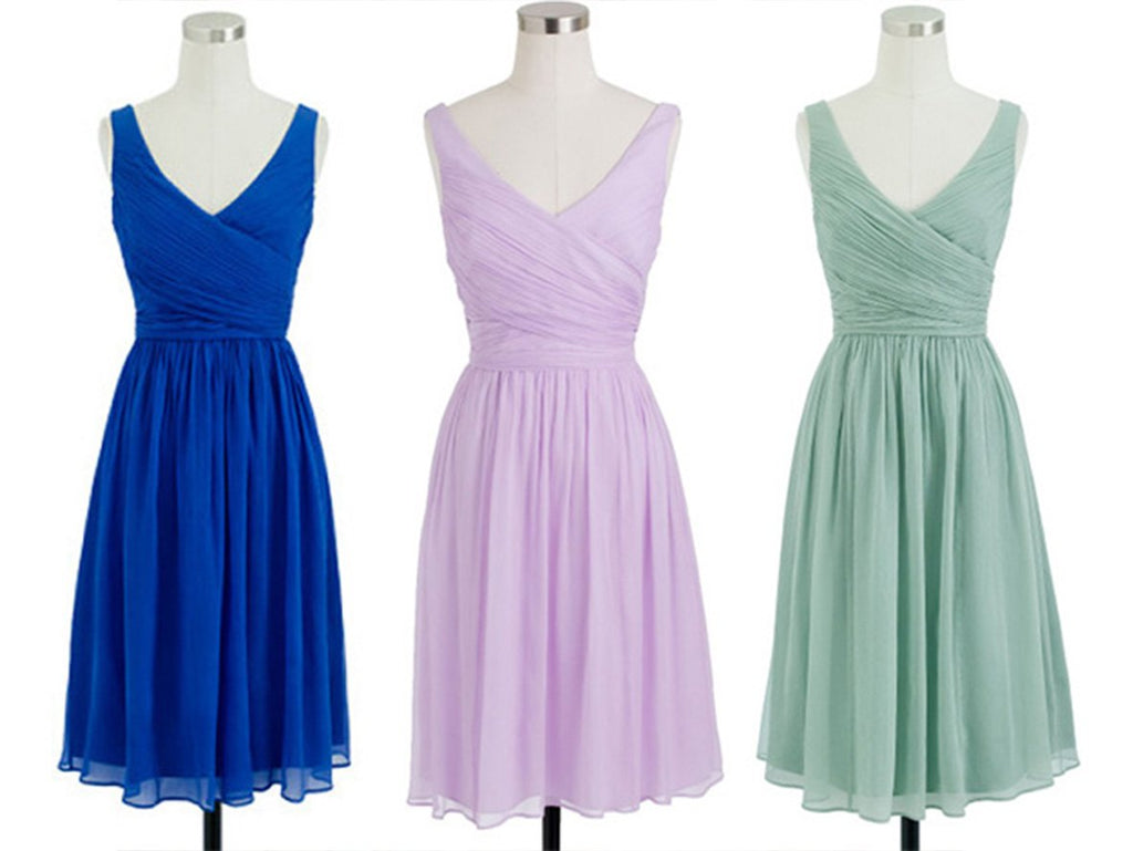 V-neck Cross Pleated Short Bridesmaid Dresses - promboutiqueonline