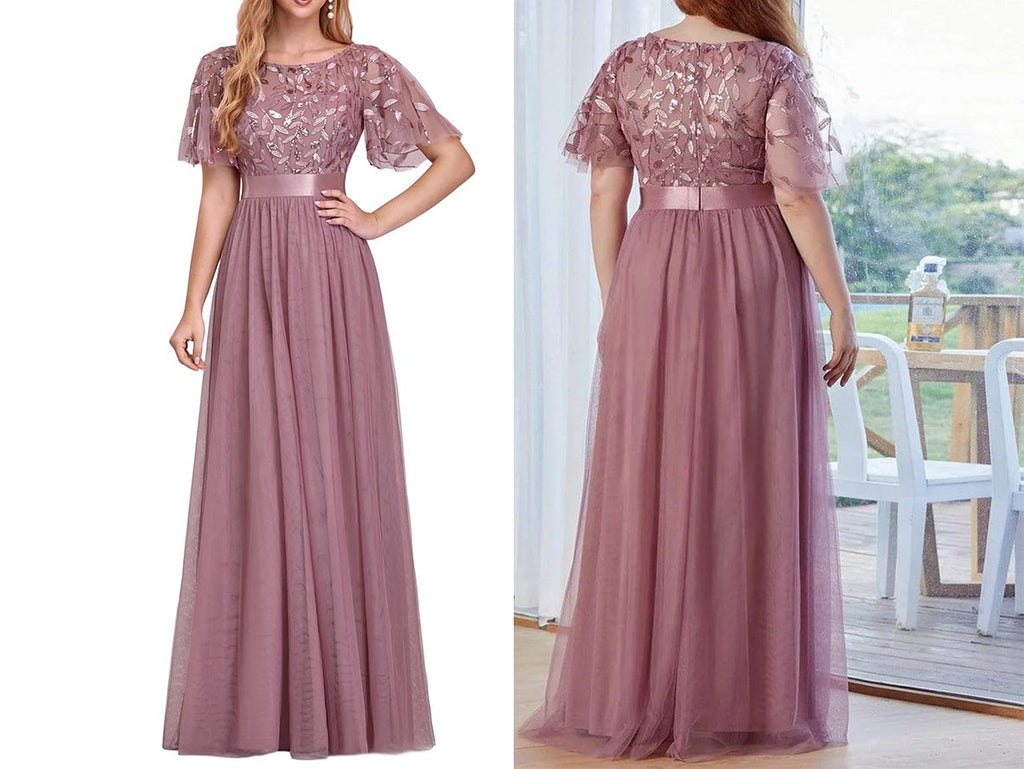 Sparkly Sequined Flutter Sleeves Long Mother of Bride Dresses - promboutiqueonline