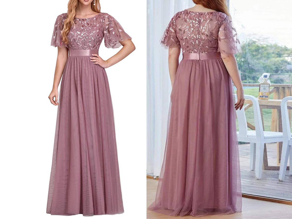 Sparkly Sequined Flutter Sleeves Long Mother of Bride Dresses - promboutiqueonline