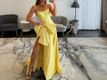 Yellow Strapless Formal Prom Dress with Big Bow Detail - Style P019