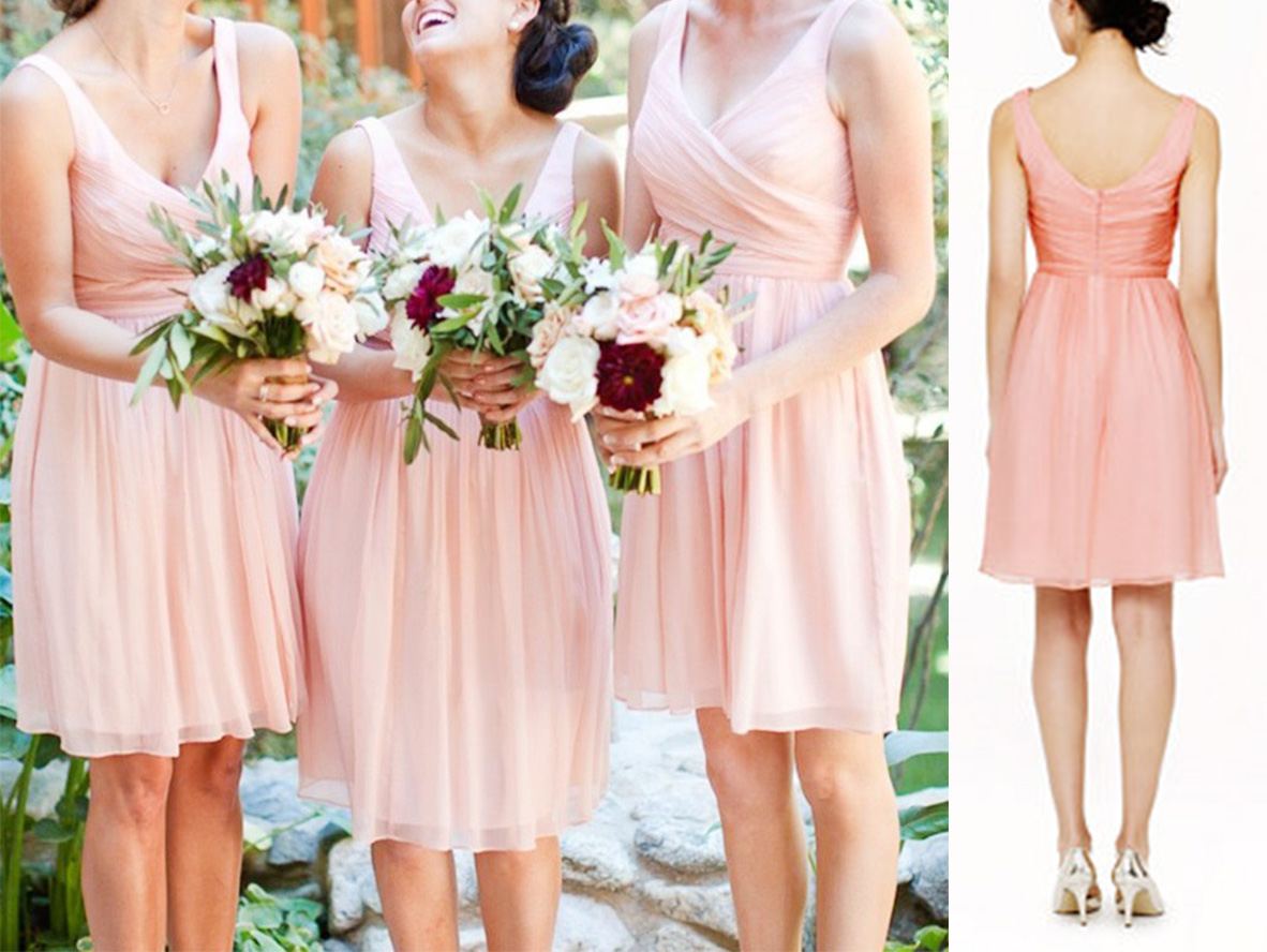 V-neck Cross Pleated Short Bridesmaid Dresses - promboutiqueonline