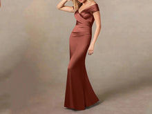Load image into Gallery viewer, Auburn Satin Off The Shoulder Mother of The Bride Dress