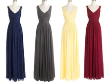 Load image into Gallery viewer, V-neck Cross Pleated Long Bridesmaid Dresses
