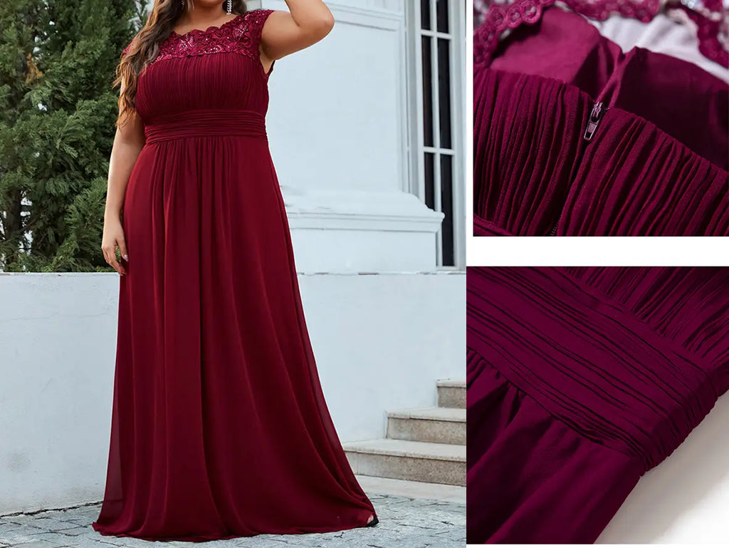 Emerald Green Bridesmaid Dresses with Pleated Design and Lace Cap Sleeves