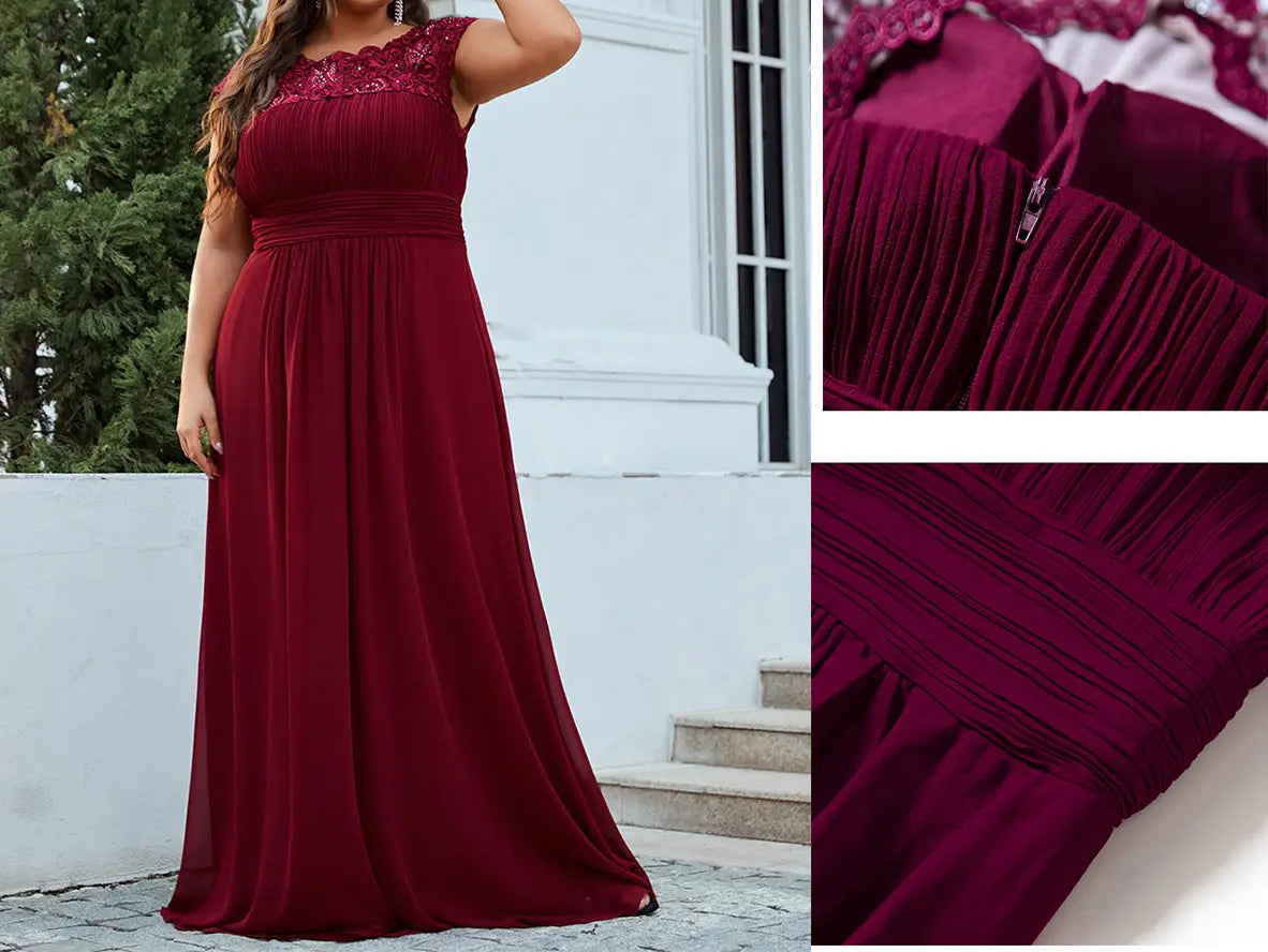 Emerald Green Bridesmaid Dresses with Pleated Design and Lace Cap Sleeves