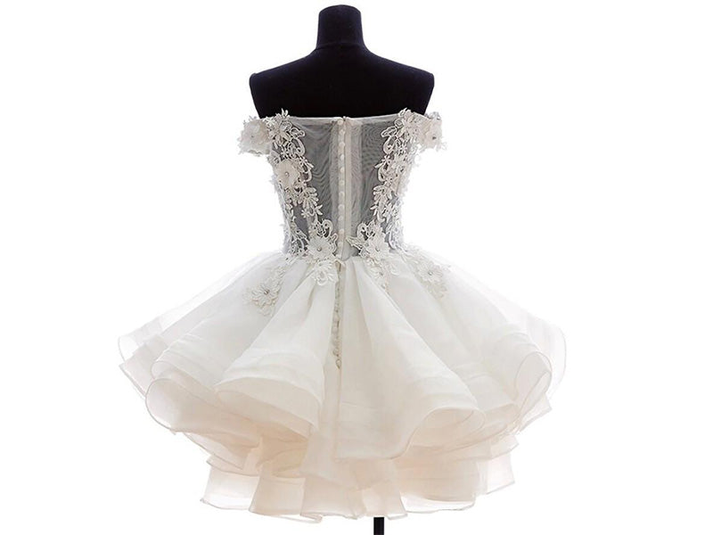Off Shoulder Short Lace Bodice Wedding Dresses Appliqued Tutu Rehearsal Dress - promboutiqueonline