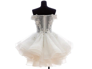 Off Shoulder Short Lace Bodice Wedding Dresses Appliqued Tutu Rehearsal Dress
