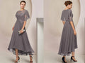 Retro Neutral Color Fit and Flare MOB Dresses with Cape Sleeves for Timeless Elegance