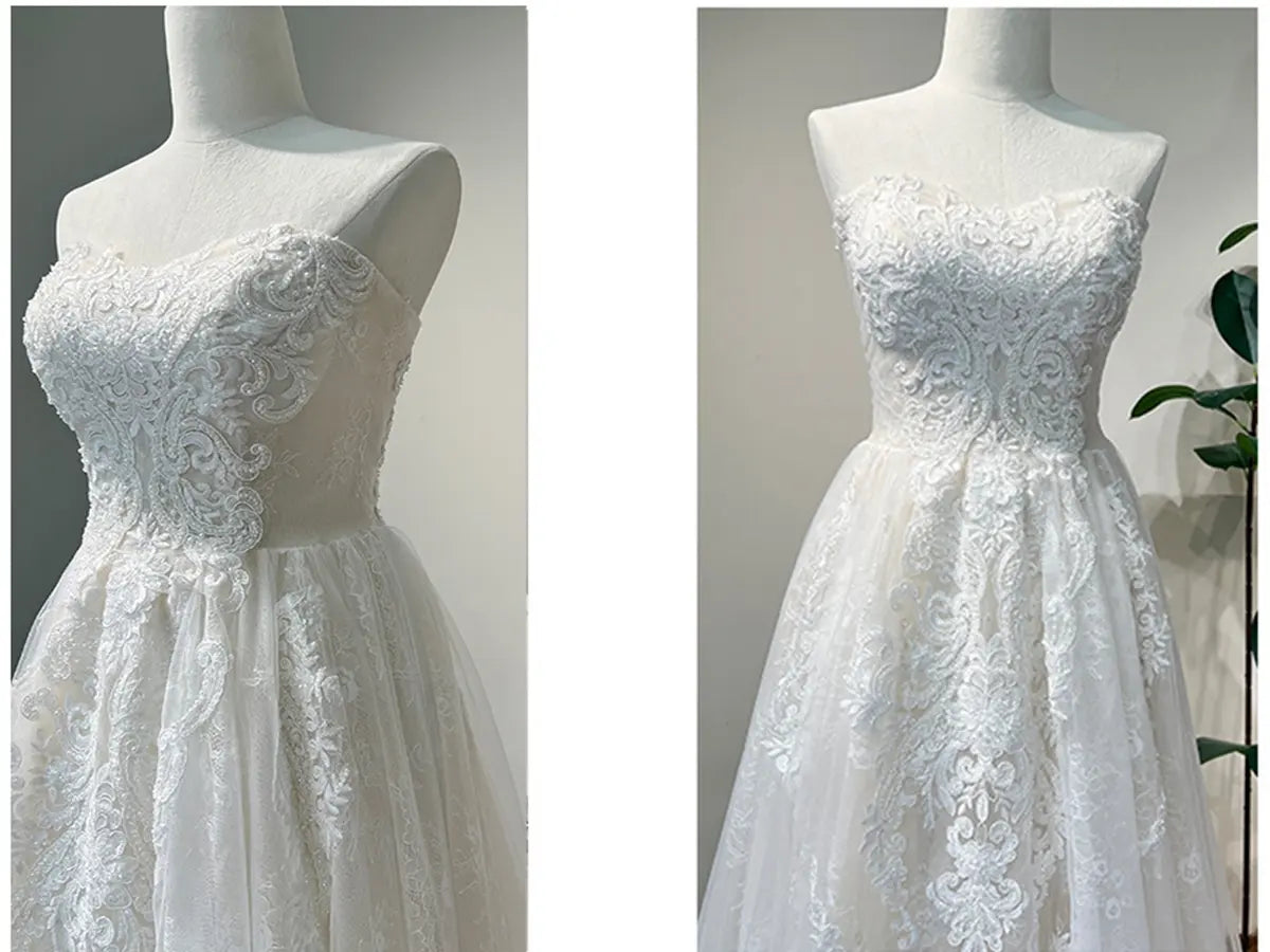 Convertible Floral Lace Wedding Dress with Detachable High Neck Vest