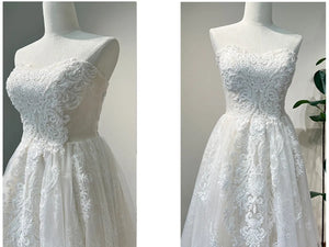 Convertible A-line Floral Lace Wedding Dress with Detachable High Neck Vest