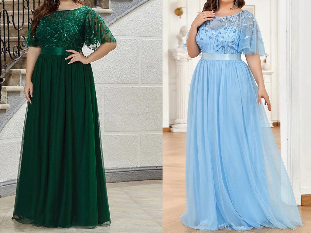 Sparkly Sequined Flutter Sleeves Long Mother of Bride Dresses - promboutiqueonline