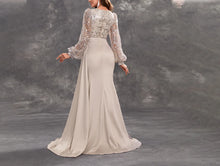 Load image into Gallery viewer, Champagne Satin Ruffled Mother of The Bride Dress with Sequined Long Sleeves