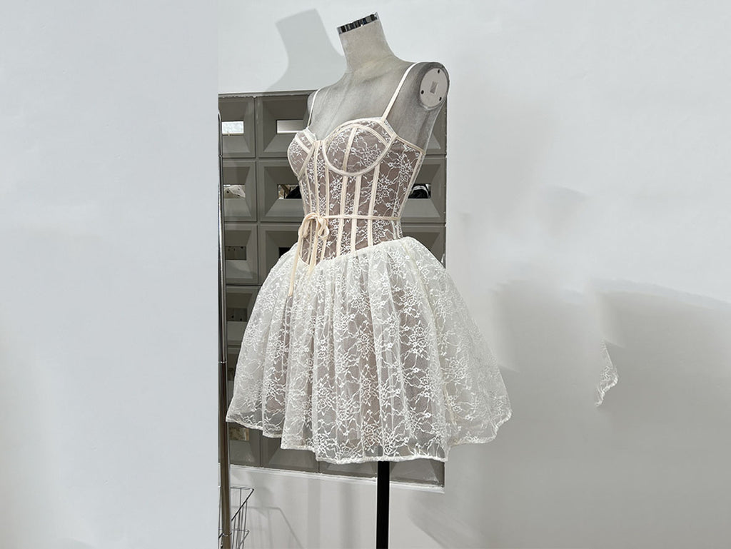 Sweet Lace French Corset Wedding Dress for Elegant Short Weddings