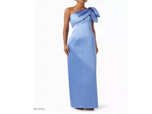 Load image into Gallery viewer, Black Satin One Shoulder Mother of the Bride and Groom Dress with Bows P61