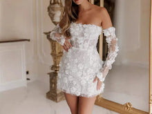 Load image into Gallery viewer, Flowers Lace Short Wedding Dress Strapless Bridal Shower Dress