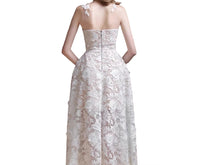 Load image into Gallery viewer, White Lace Tea Length Civil Wedding Dress with High Illusion Neckline P039