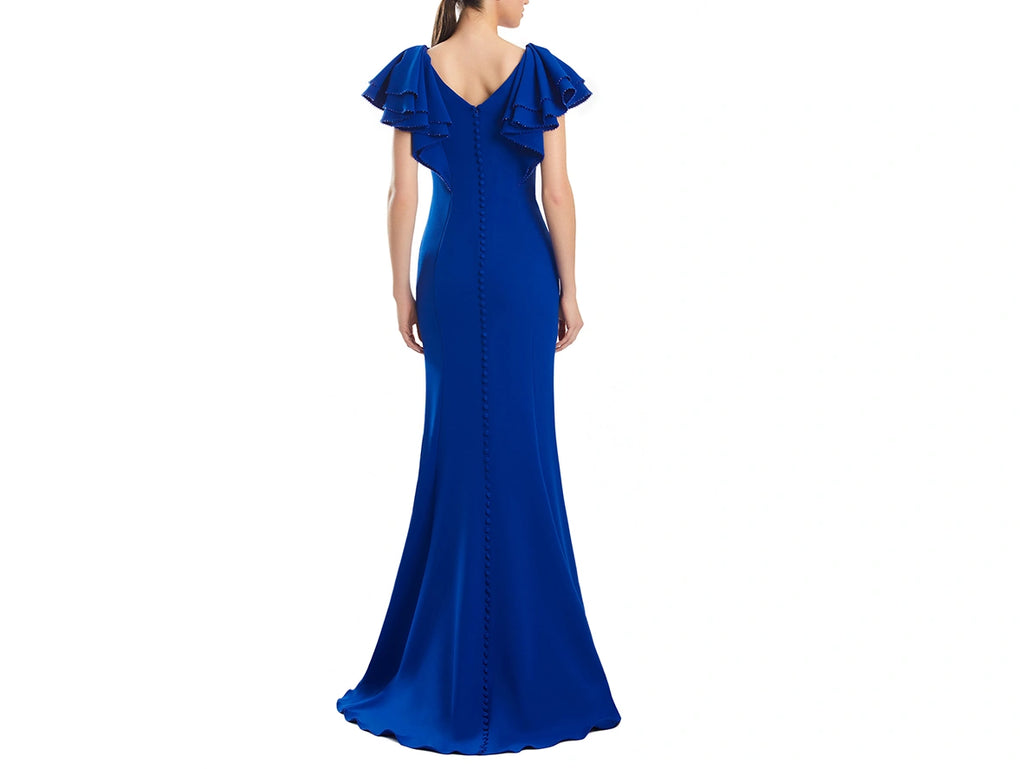 Magenta Mother of the Bride Dress with Buttoned Long Sheath and Flutter Sleeves