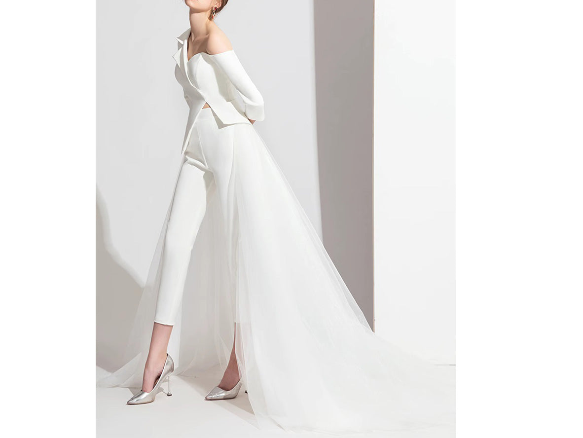 bridal pantsuit with detachable train as wedding dress alternative bridal pantsuit with detachable train as wedding dress alternative