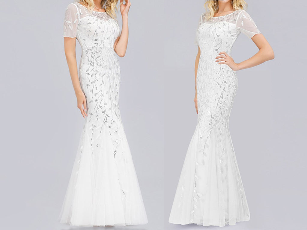 Shimmery Leaves Pattern Embellished Plus Size Mother of Bride Dresses - promboutiqueonline