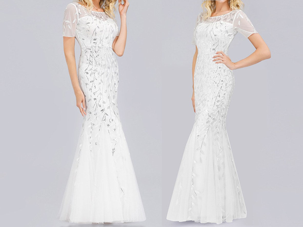 Shimmery Leaves Pattern Embellished Plus Size Mother of Bride Dresses - promboutiqueonline