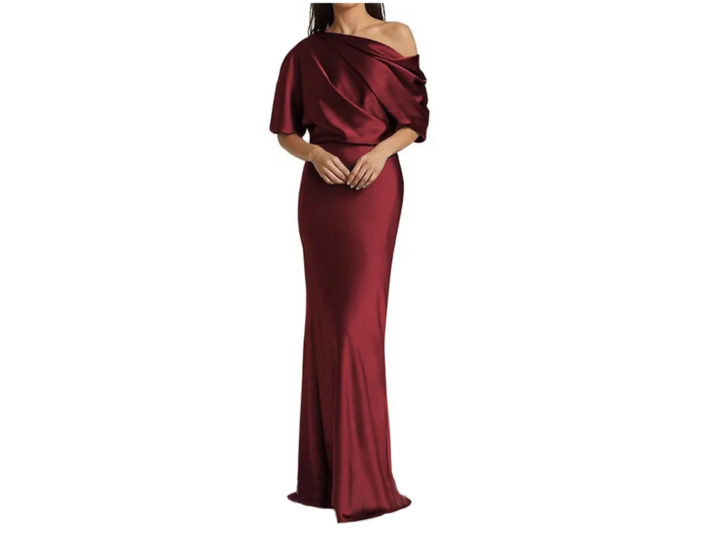 Hunter Green Satin Mother of the Bride Dress - Elegant Draped Sheath MOB Gown