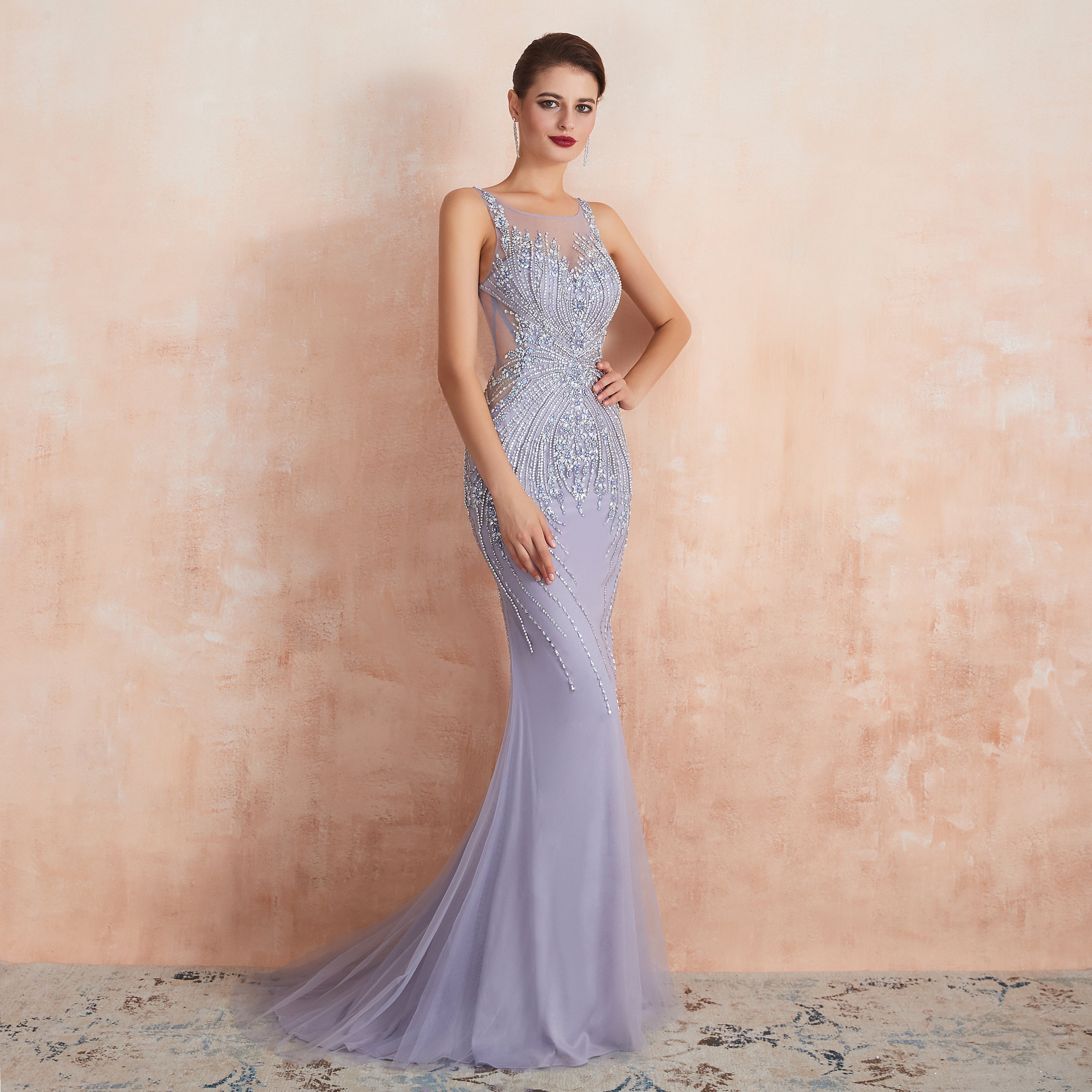 Wisteria Purple Bedazzled Mermaid Mother of The Bride Dresses - promboutiqueonline