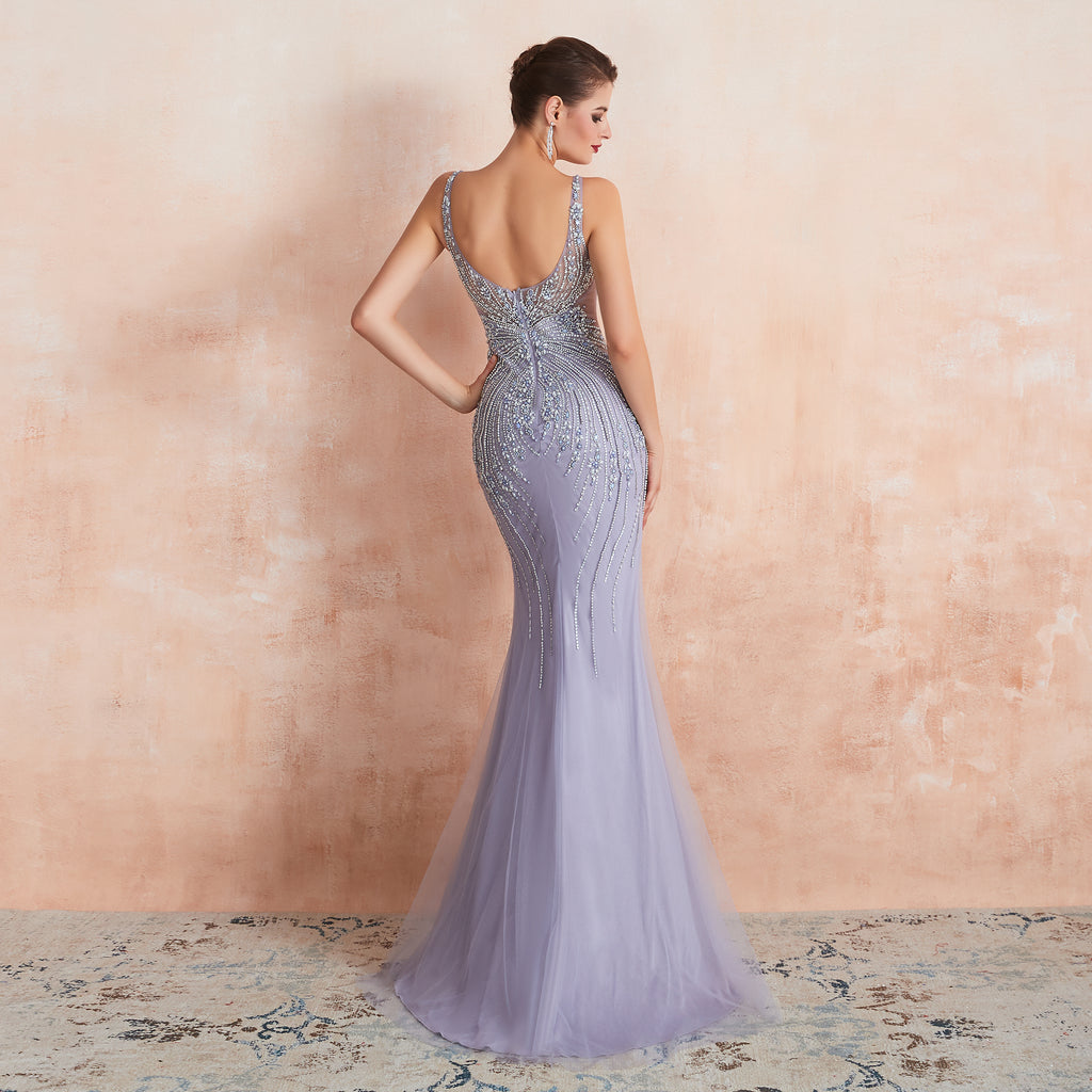 Wisteria Purple Bedazzled Mermaid Mother of The Bride Dresses - promboutiqueonline
