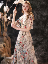 Load image into Gallery viewer, Floral Long Fairytale Tulle Prom Dresses with Half Butterfly Sleeves