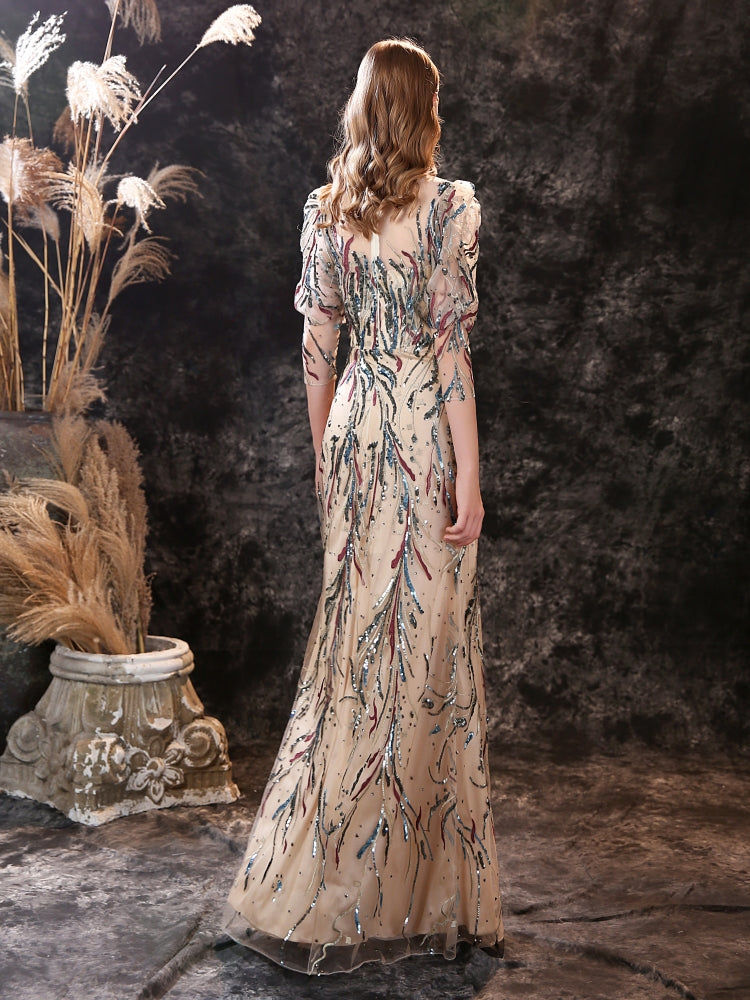 Puff Sleeves Pattern Sequined Colored Wedding Dresses - promboutiqueonline