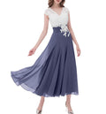 Color Block Lace and Chiffon Appliqued Mother of The Bride Dresses with Cap Sleeves - promboutiqueonline