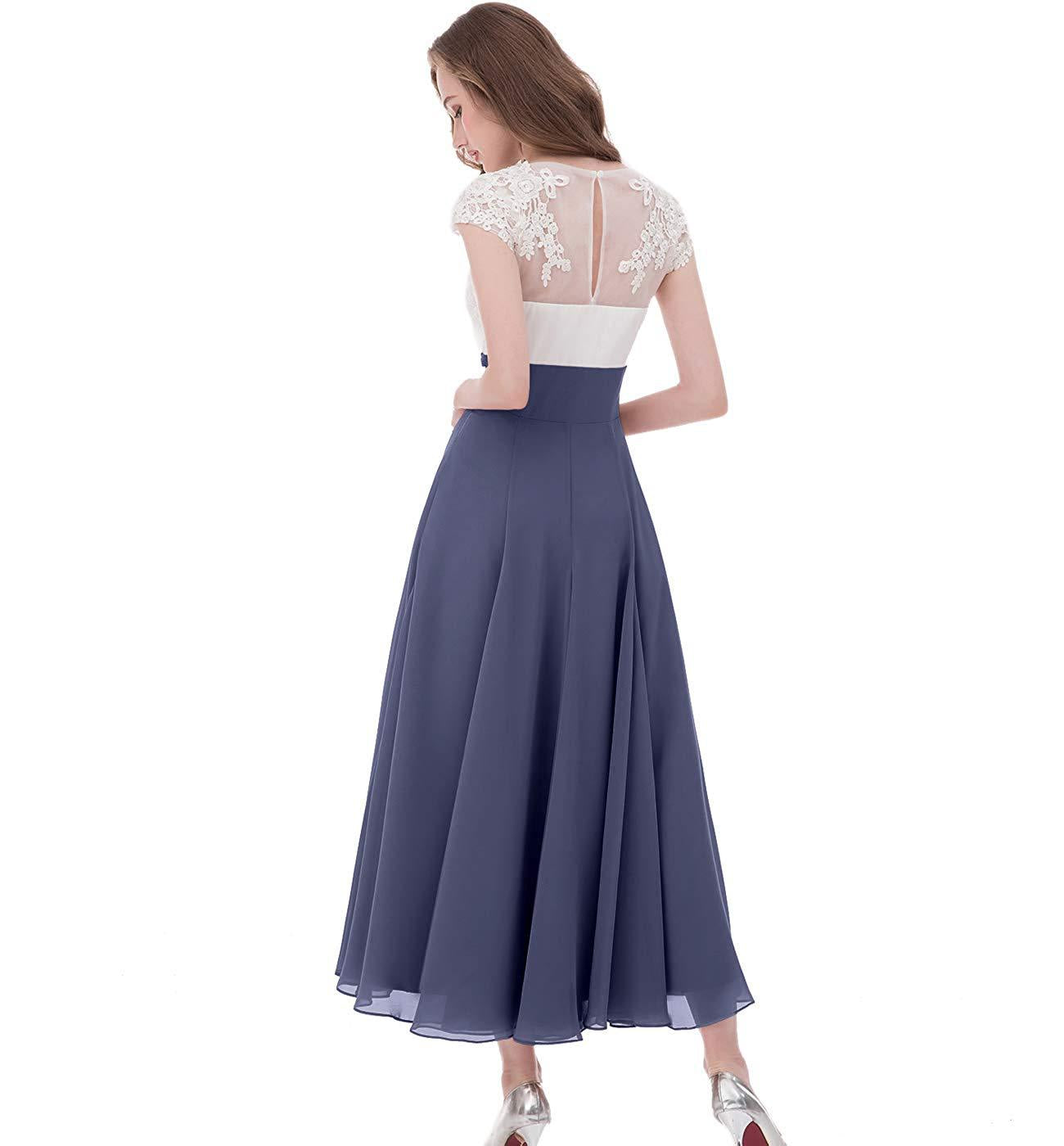 Color Block Lace and Chiffon Appliqued Mother of The Bride Dresses with Cap Sleeves - promboutiqueonline