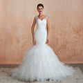 Sequined Cap Sleeves Layered Mermaid Wedding Dresses Lace Up Back - promboutiqueonline