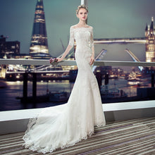 Load image into Gallery viewer, Off The Shoulder Lace Mermaid Wedding Dresses with Half Sleeves