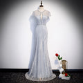 Embellished Key Hole Mother of The Bride Dreses Short Sleeves with IlluTsion Neckline - promboutiqueonline