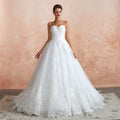 Floral Appliques Lace Sweetheart Wedding Gowns with Train - promboutiqueonline