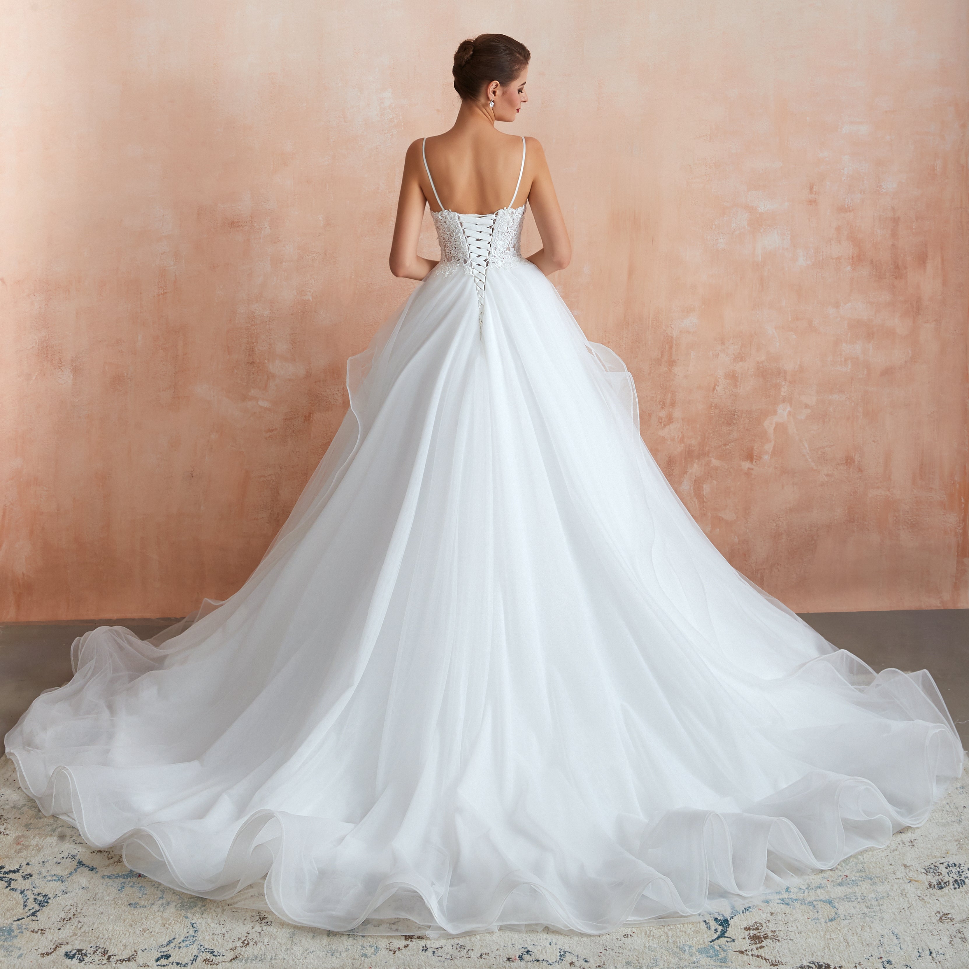 Spaghetti Straps Lace Wedding Gowns with Structed Hemline - promboutiqueonline