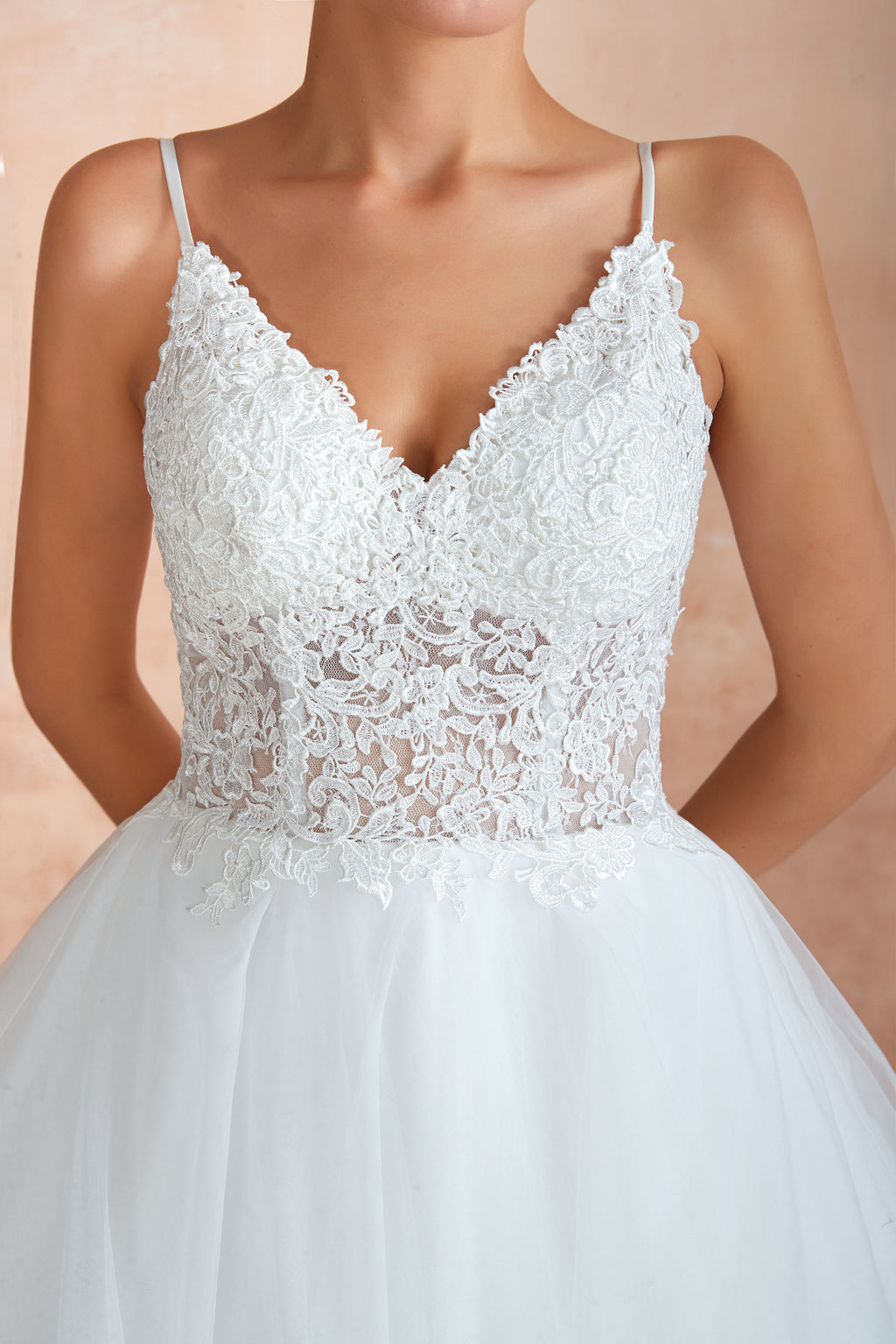Spaghetti Straps Lace Wedding Gowns with Structed Hemline - promboutiqueonline