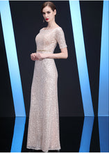 Load image into Gallery viewer, Bateau Neckline Long Fit Sequin Mother of The Bride Dresses Short Sleeves