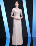 Bateau Neckline Long Fit Sequin Mother of The Bride Dresses Short Sleeves - promboutiqueonline
